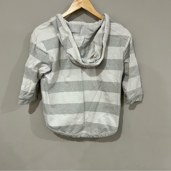 Aerie Women’s Size Medium Cropped 3/4 Sleeve Hooded Sweater Grey/White Striped - Picture 3 of 3